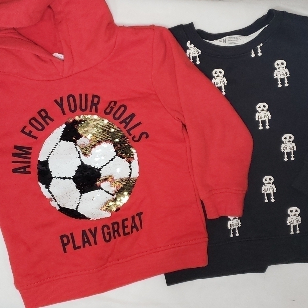 3/$30 H&M Sweatshirt BUNDLE of 2 Sequin Soccer Skeleton Hoodie